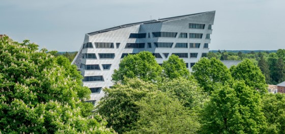 The Leuphana Campus showing in the middle of the treetops