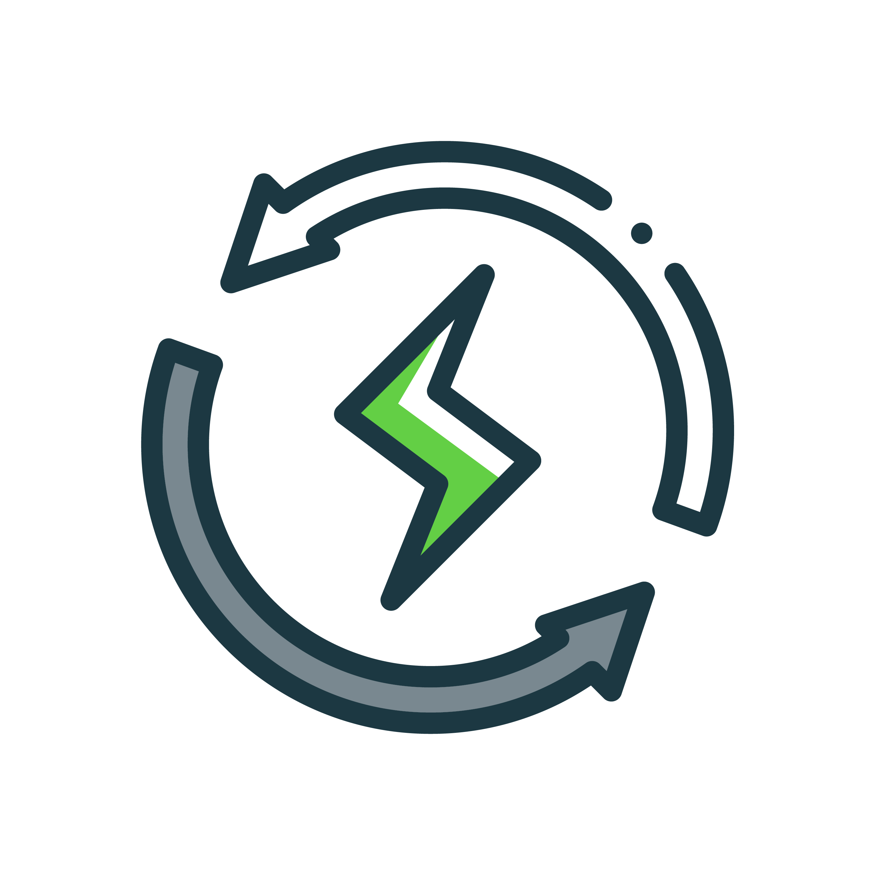an icon with a greenish lightning symbol that is surrounded by two arrows indicating a circularity