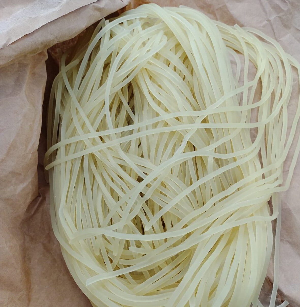 spaghetti-like looking thermoplastic starch (TPS) in strips