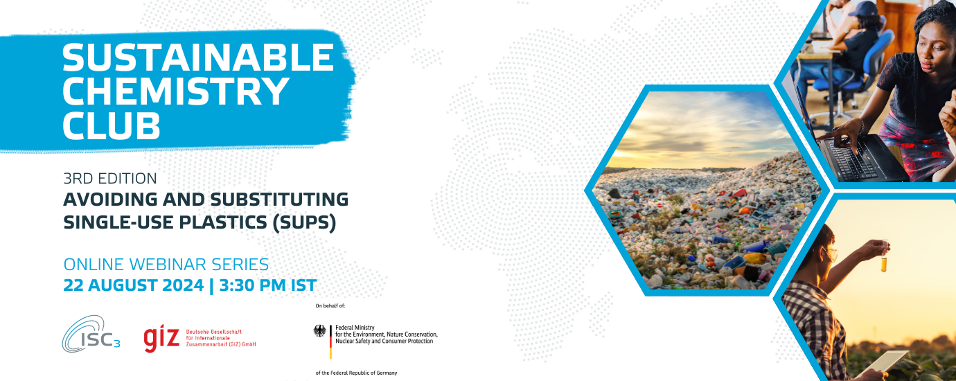 Visual advertising the 3rd edition of the Sustainable Chemistry Club; subtopic: avoinding and substituting single-use plastics