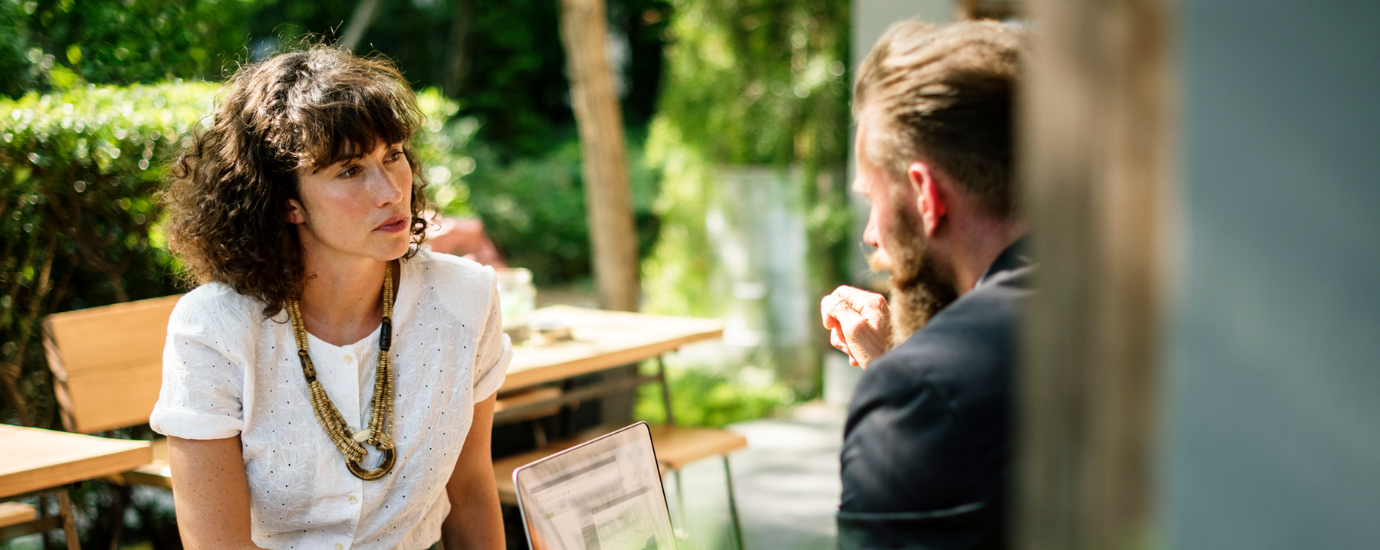 woman talking to a man